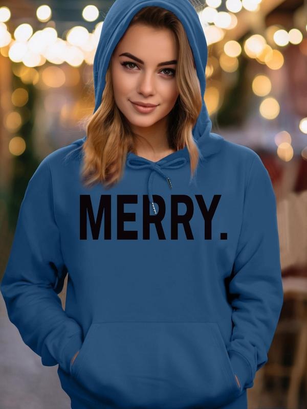 Women's Letter Print Drawstring Pocket Hoodie, Casual Long Sleeve Hooded Sweatshirt for Fall & Winter, Women's Clothes...