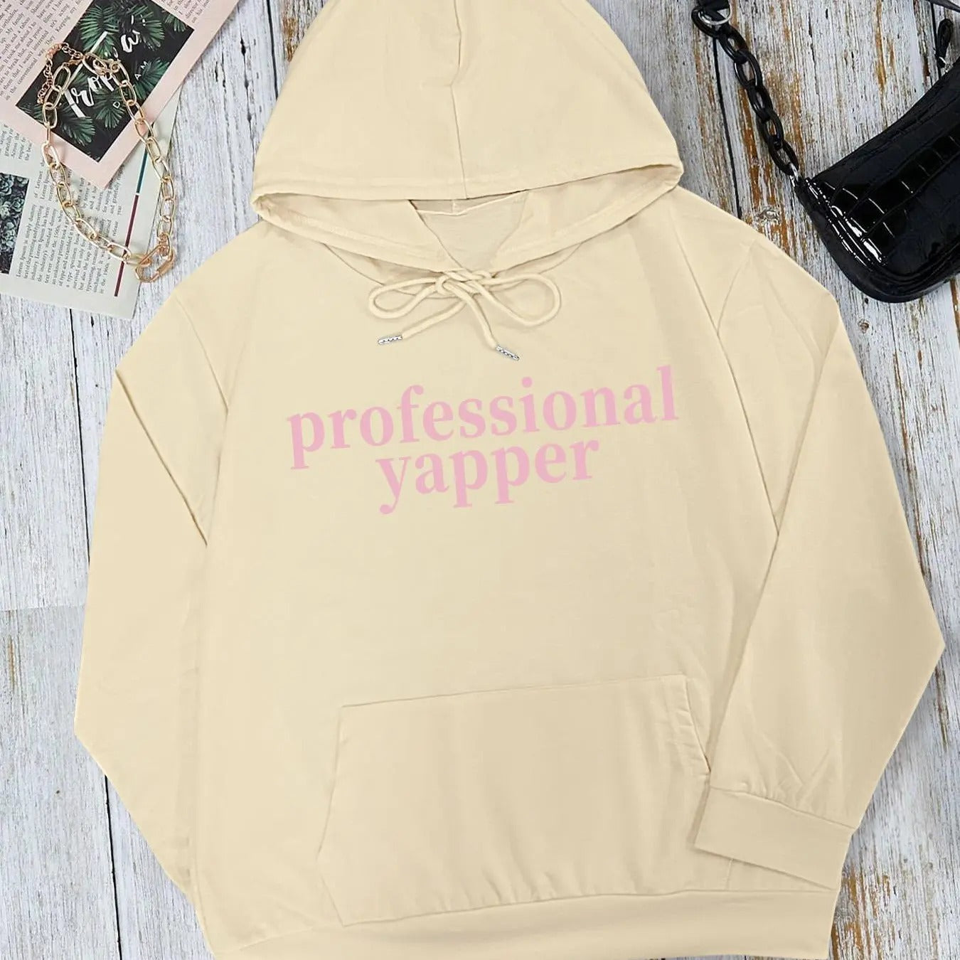 Women's Letter Print Drawstring Pocket Hoodie, Casual Long Sleeve Hooded Sweatshirt for Fall & Winter, Women's Clothes...