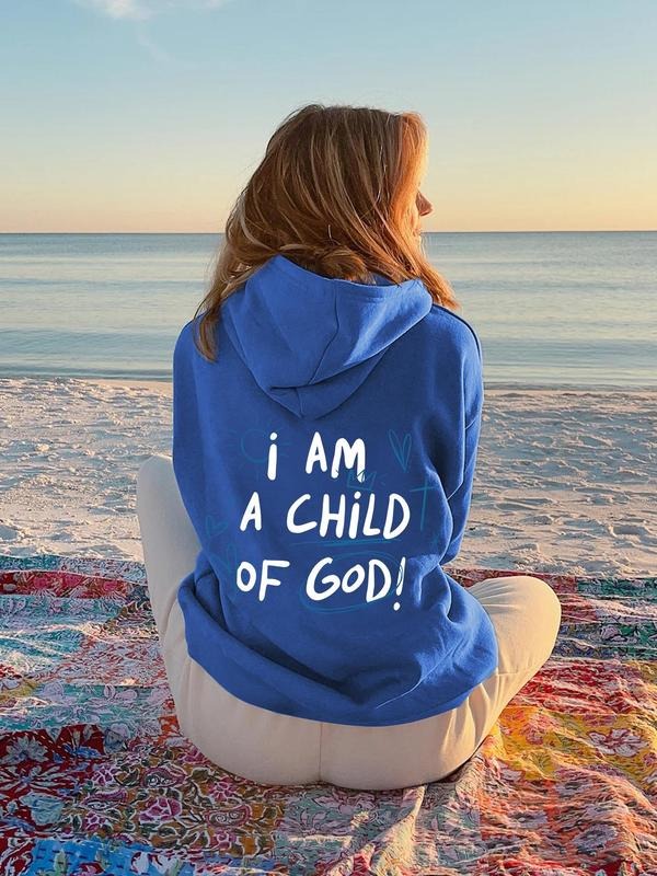 Women's Letter Print Drop Shoulder Hoodie, Fashion Casual Drawstring Pocket Hooded Sweatshirt for Daily Holiday Outdoor...