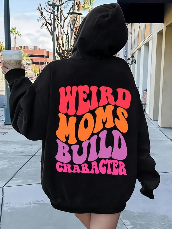 Women's Letter Print Drop Shoulder Hoodie, Fashion Casual Drawstring Pocket Hooded Sweatshirt for Daily Holiday Outdoor...