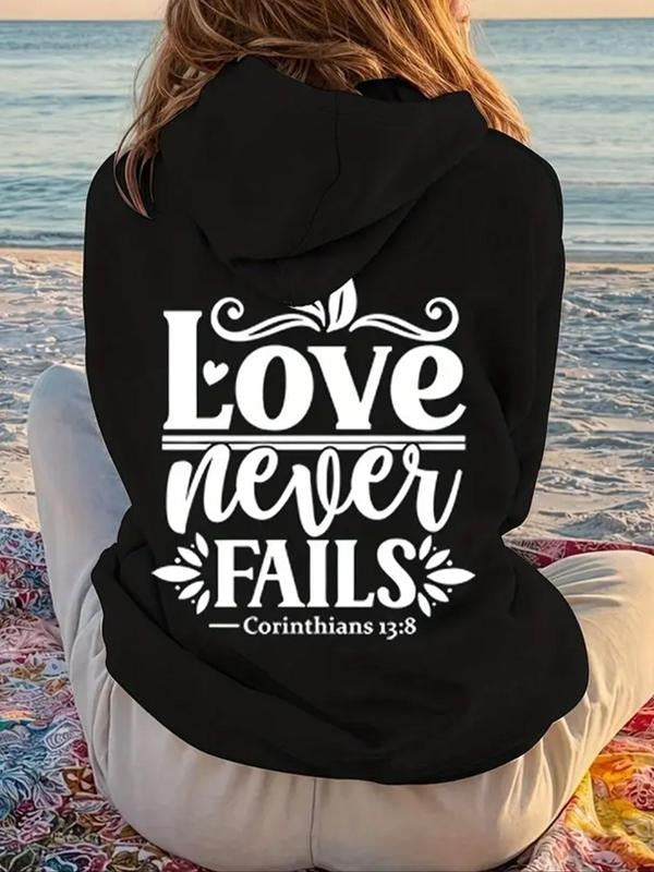 Women's Letter Print Drop Shoulder Hoodie, Fashion Casual Drawstring Pocket Hooded Sweatshirt for Daily Holiday Outdoor...