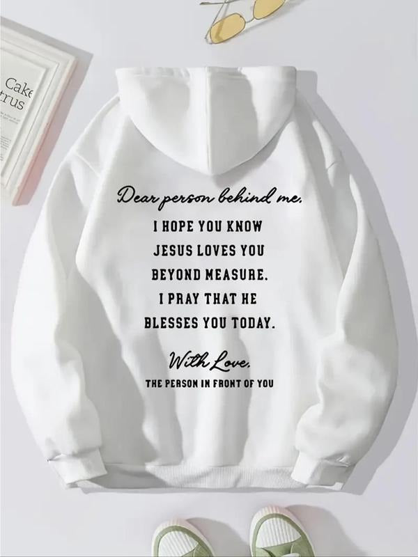 Women's Letter Print Drop Shoulder Hoodie, Fashion Casual Drawstring Pocket Hooded Sweatshirt for Daily Holiday Outdoor...
