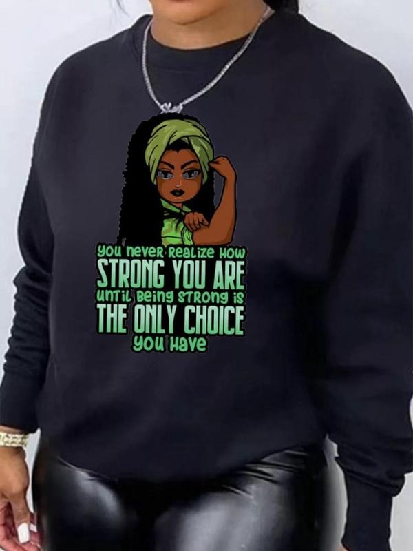 Women's Letter Print Drop Shoulder Long Sleeve Sweatshirt Without Necklace, Fashion Casual Crew Neck Pullover for Daily...