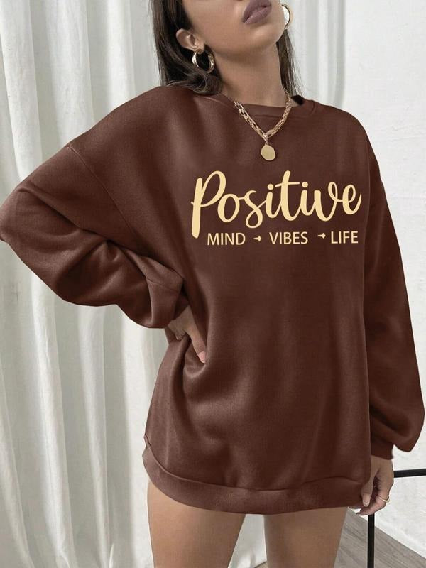 Women's Letter Print Drop Shoulder Pullover, Casual Fashion Round Neck Sweatshirt for Daily Holiday Outdoor Wear, Women...