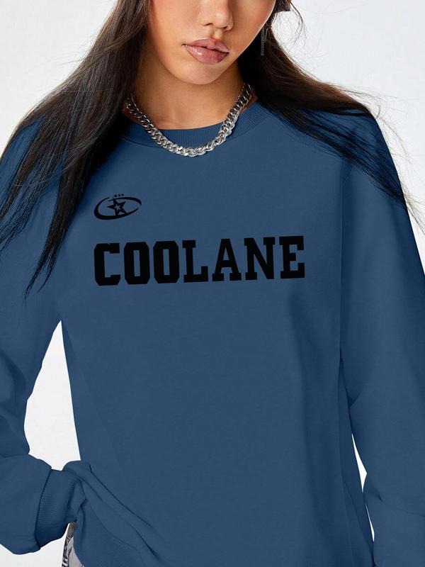 Women's Letter Print Drop Shoulder Sweatshirt, Casual Long Sleeve Round Neck Pullover for Fall & Winter, Ladies Clothes...