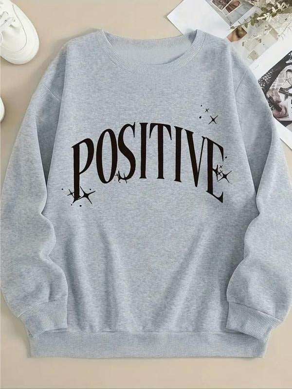 Women's Letter Print Drop Shoulder Sweatshirt, Casual Long Sleeve Round Neck Pullover for Fall & Winter, Women's Clothes...