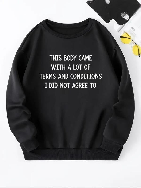 Women's Letter Print Drop Shoulder Sweatshirt, Casual Long Sleeve Round Neck Pullover for Fall & Winter, Women's Clothes...
