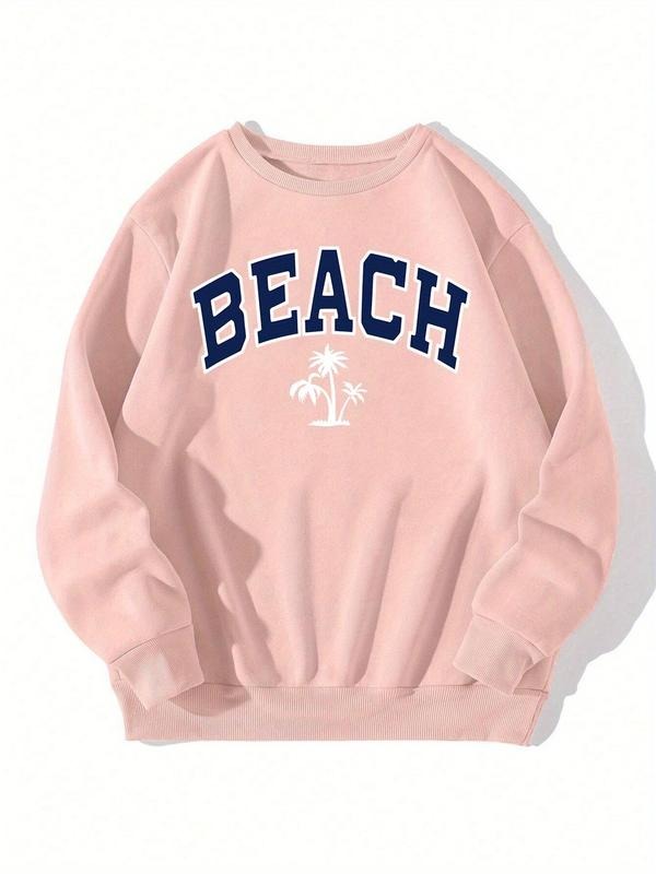 Women's Letter Print Drop Shoulder Sweatshirt, Casual Long Sleeve Round Neck Pullover for Fall & Winter, Women's Clothes...