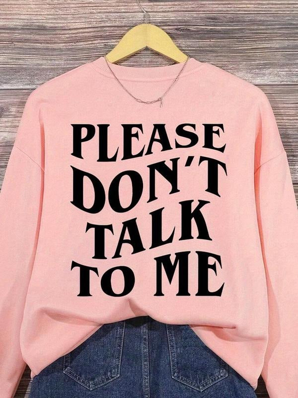 Women's Letter Print Drop Shoulder Sweatshirt, Casual Long Sleeve Round Neck Pullover for Fall & Winter, Women's Clothes...
