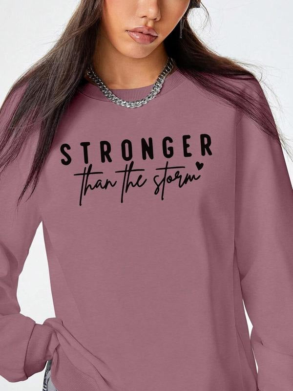 Women's Letter Print Drop Shoulder Sweatshirt, Casual Long Sleeve Round Neck Pullover for Fall & Winter, Women's Clothes...