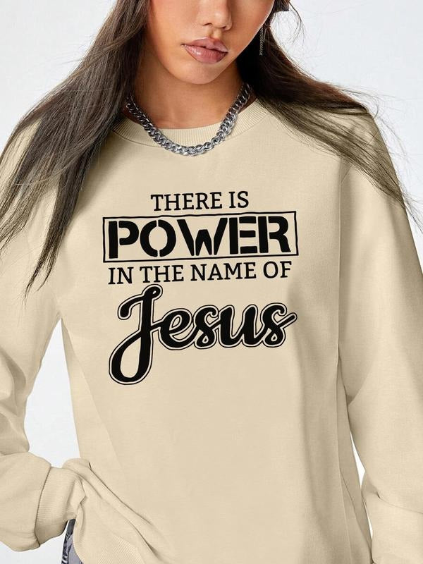 Women's Letter Print Drop Shoulder Sweatshirt, Casual Long Sleeve Round Neck Pullover for Fall & Winter, Women's Clothes...