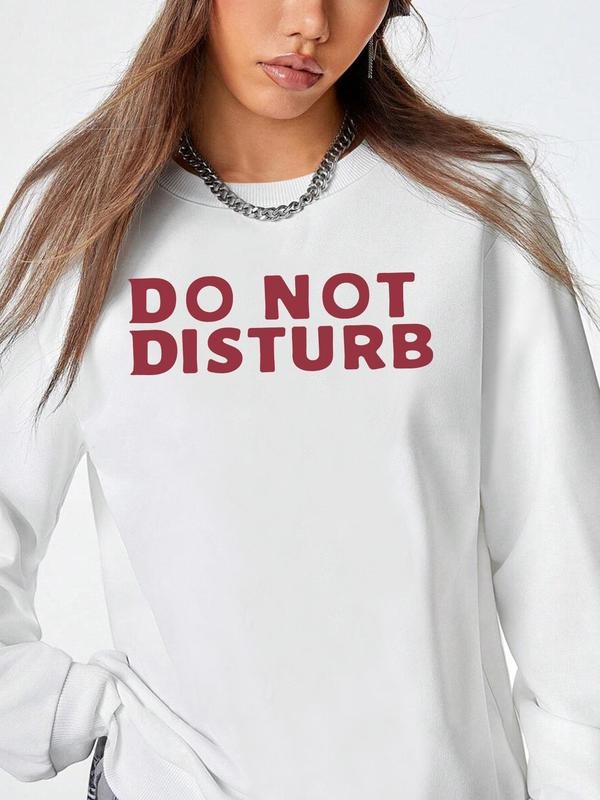 Women's Letter Print Drop Shoulder Sweatshirt, Casual Long Sleeve Round Neck Pullover for Fall & Winter, Women's Clothes...
