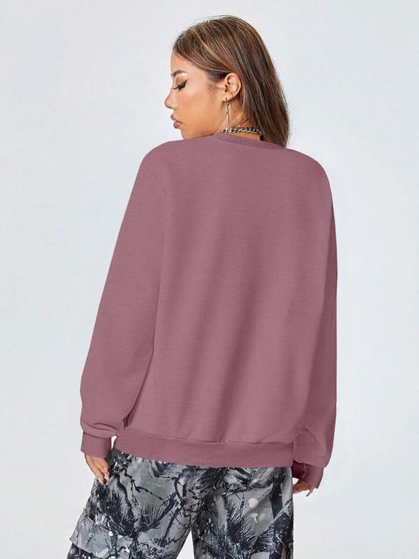 Women's Letter Print Drop Shoulder Sweatshirt, Casual Long Sleeve Round Neck Pullover for Fall & Winter, Women's Clothes...