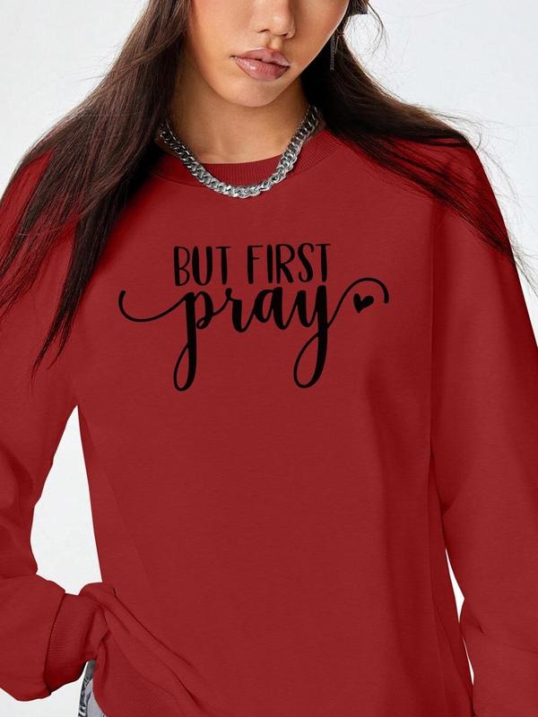 Women's Letter Print Drop Shoulder Sweatshirt, Casual Long Sleeve Round Neck Pullover for Fall & Winter, Women's Clothes...