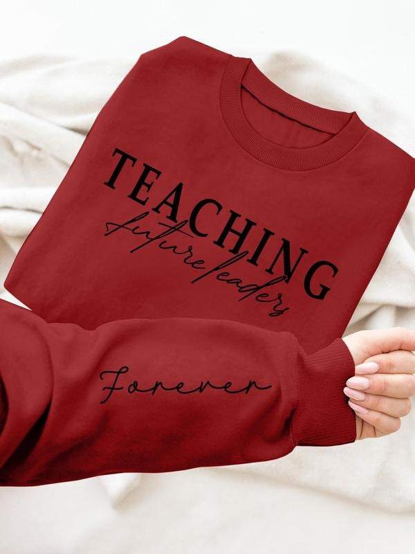 Women's Letter Print Drop Shoulder Sweatshirt, Casual Long Sleeve Round Neck Pullover for Fall & Winter, Women's Clothes...