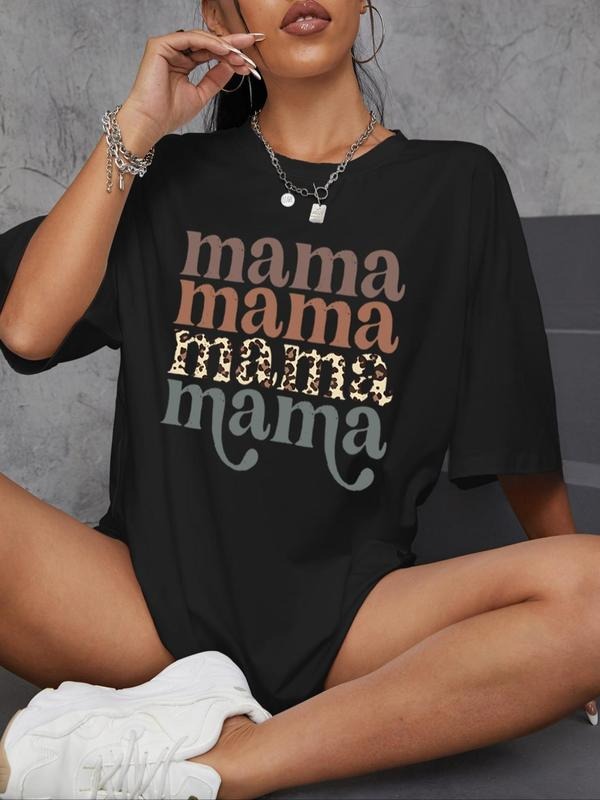 Women's Letter Print Drop Shoulder Tee, Casual Half Sleeve Round Neck T-Shirt for Summer, Women's Top for Daily Wear...