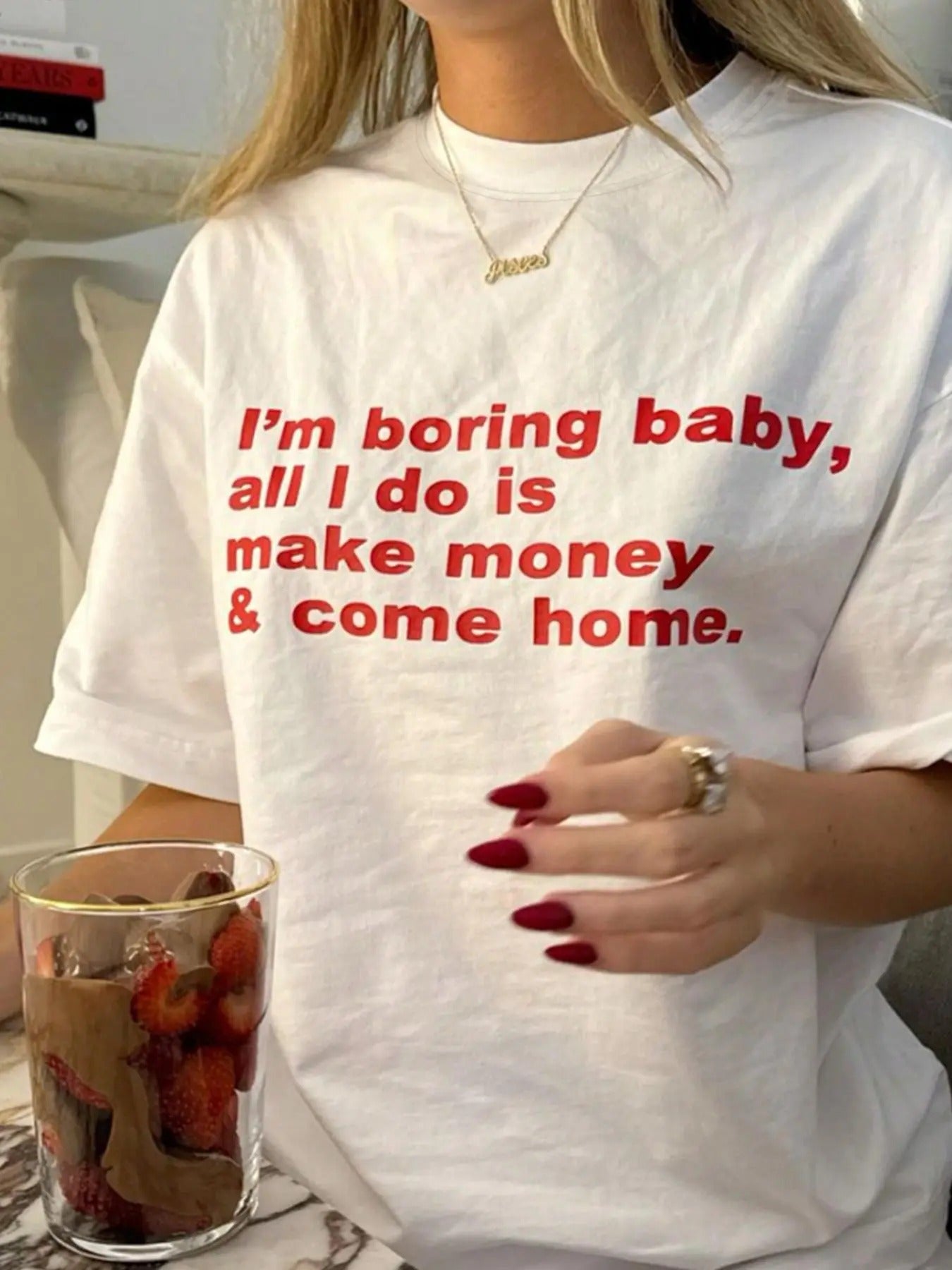 Women's Letter Print Drop Shoulder Tee, Casual Half Sleeve Round Neck T-Shirt for Summer, Women's Top for Daily Wear...