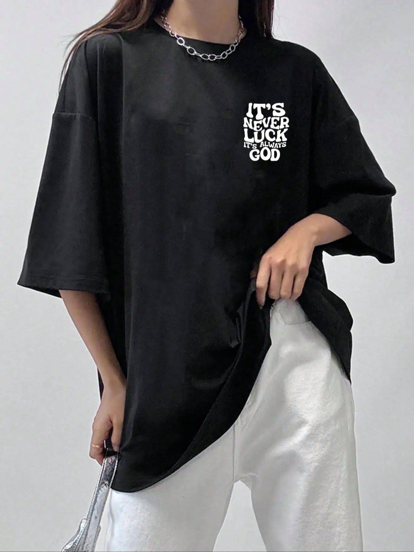 Women's Letter Print Drop Shoulder Tee, Casual Half Sleeve Round Neck T-shirt, Women's Top for Summer Daily Wear Hoodie,...