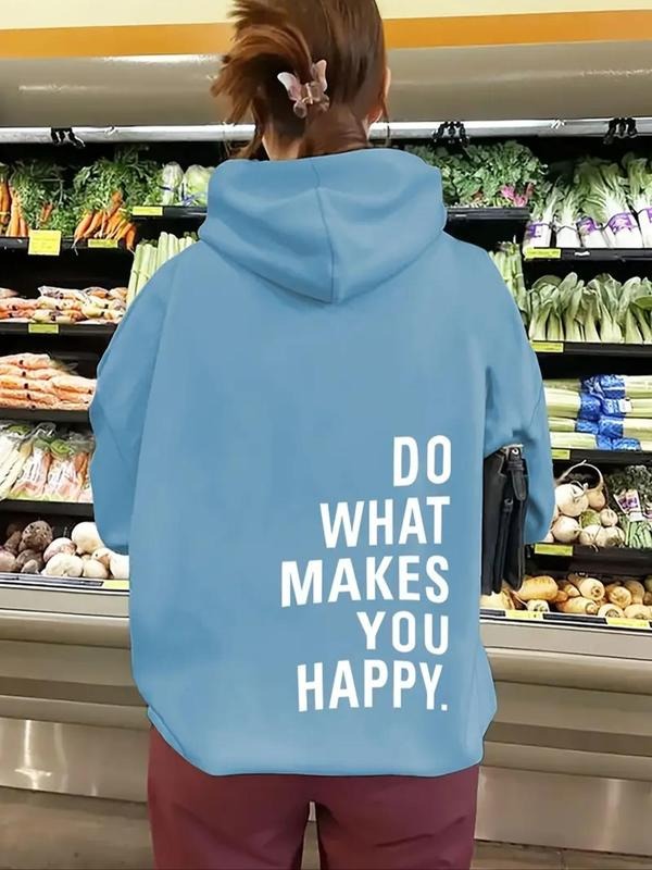 Women's Letter Print Drop Shoulder Thermal Lined Hoodie, Fashion Casual Drawstring Pocket Hooded Sweatshirt for Daily...