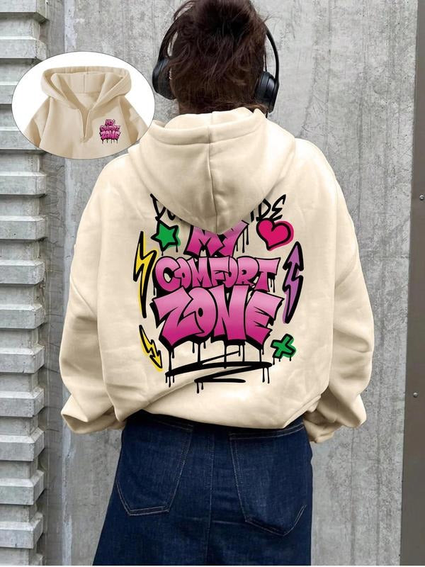 Women's Letter Print Graphic Hoodie, Fashion Casual Long Sleeve Hooded Sweatshirt for Daily Holiday Outdoor Wear, Women...