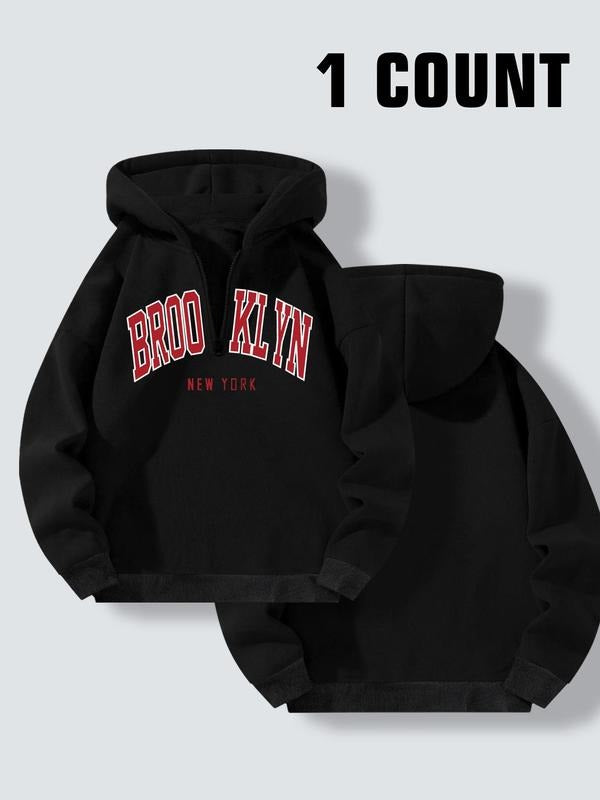 Women's Letter Print Half Zip Drop Shoulder Hoodie, Fashion Casual Hooded Sweatshirt for Daily Holiday Outdoor Wear,...