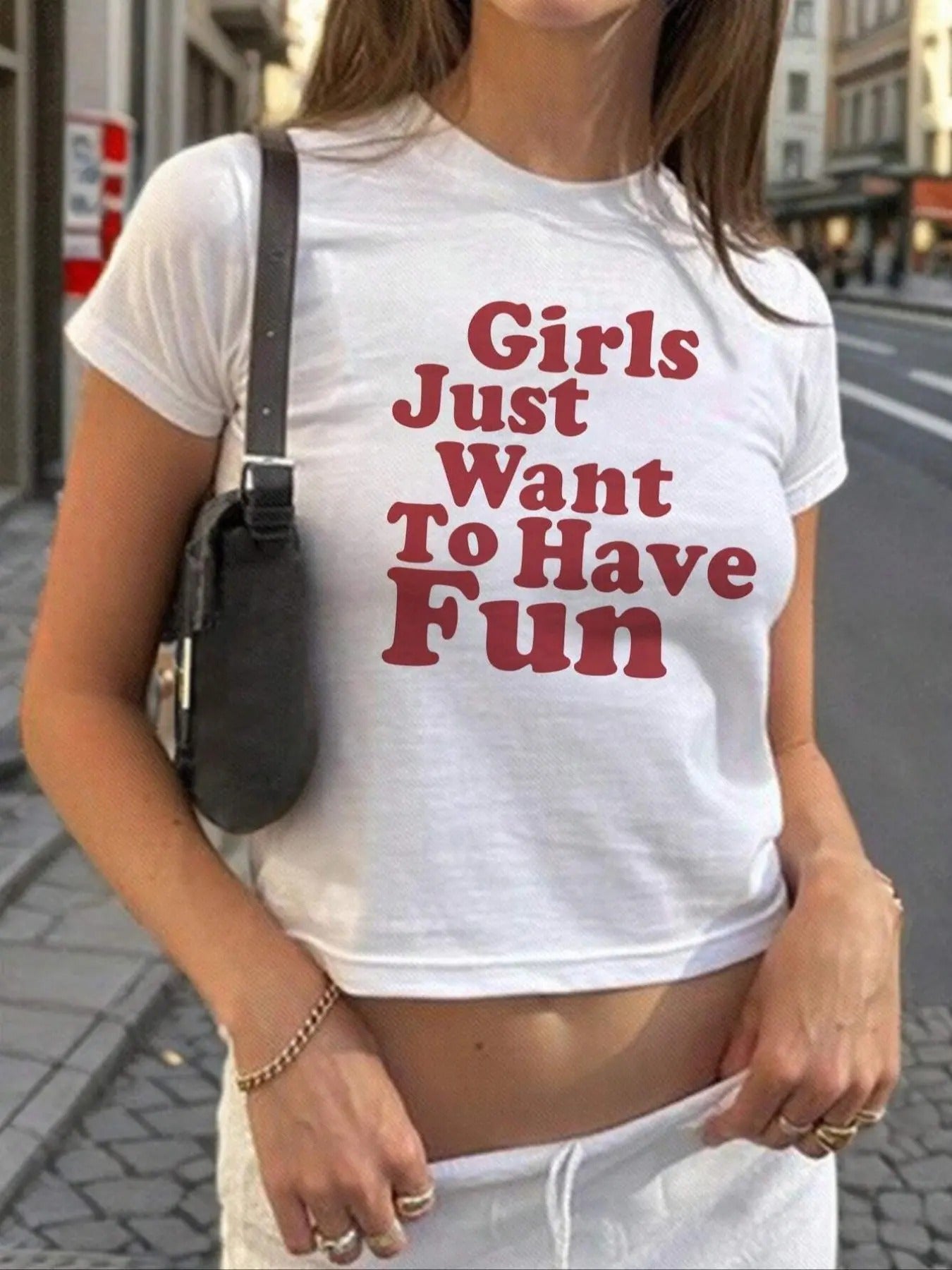 Women's Letter Print Round Neck Crop Tee, Casual Crew Neck Short Sleeve T-shirt, Ladies Summer Outfit for Daily Wear...