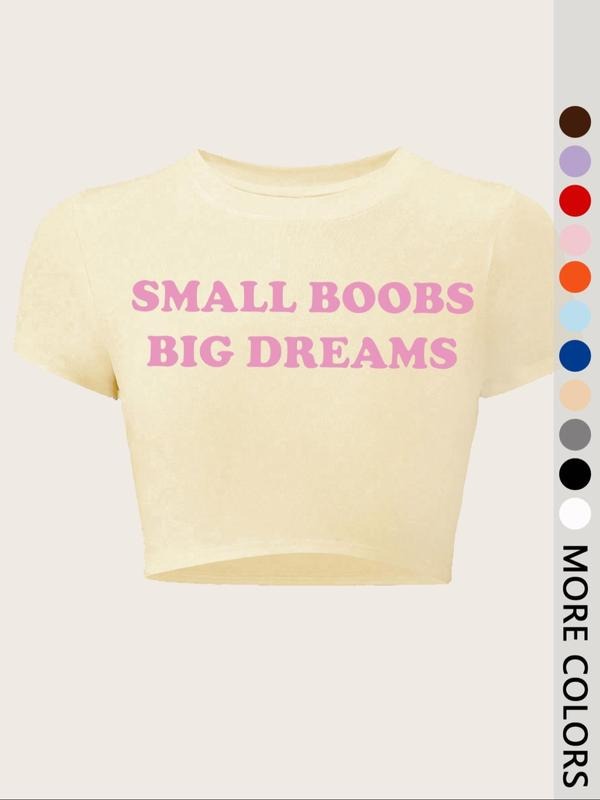 Women's Letter Print Round Neck Crop Tee, Y2K Trendy Casual Short Sleeve T-shirt for Daily Wear, Ladies Summer Outfit,...