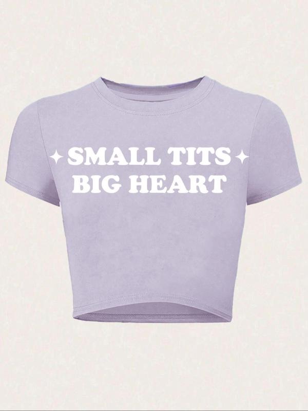 Women's Letter Print Round Neck Crop Tee, Y2K Trendy Casual Slogan Graphic Crew Neck T-shirt for Daily Wear, Ladies...