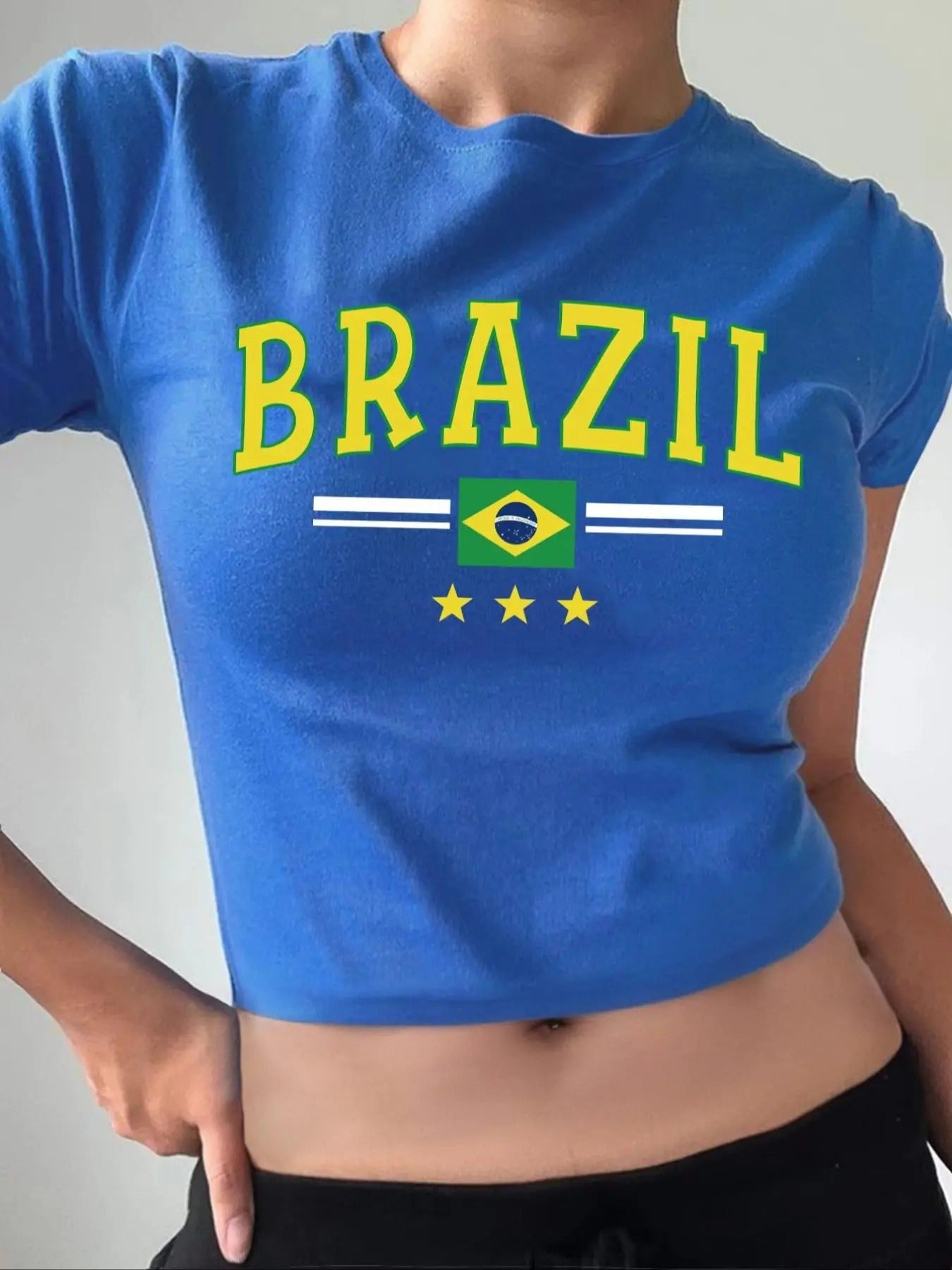 Women's Letter Print Round Neck Graphic Crop Tee, Vintage Trendy Casual Short Sleeve T-shirt for Daily Wear, Ladies...