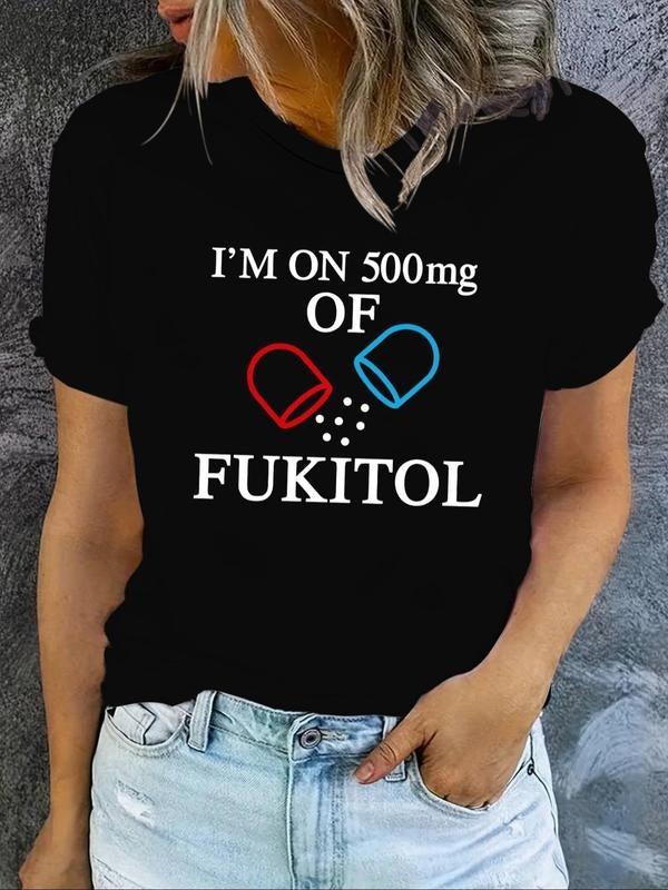 Women's Letter Print Round Neck Graphic Tee, Casual Short Sleeve T-shirt for Daily Wear, Ladies All Seasons Tops Hoodie,...