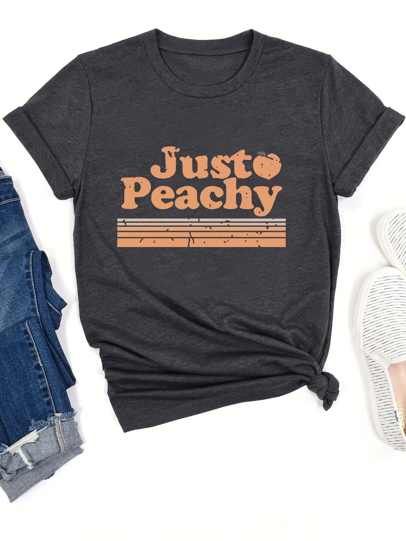 Women's Letter Print Round Neck Graphic Tee, Graphic Tees, Vintage Trendy Casual Short Sleeve T-shirt For Daily Wear,...