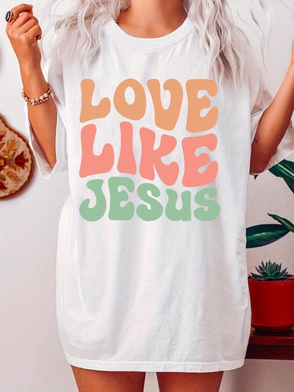 Women's Letter Print Round Neck Graphic Tee, Vintage Trendy Casual Drop Shoulder Half Sleeve T-shirt For Daily Wear,...