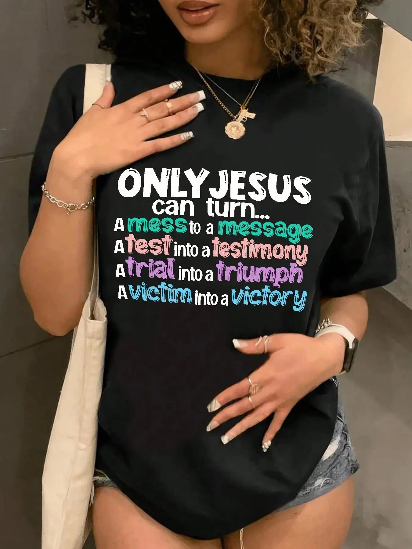 Women's Letter Print Round Neck Graphic Tee, Vintage Trendy Casual Drop Shoulder Half Sleeve T-shirt for Daily Wear,...