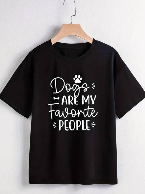 Women's Letter Print Round Neck Graphic Tee, Vintage Trendy Casual Drop Shoulder Short Sleeve T-shirt for Daily Wear,...