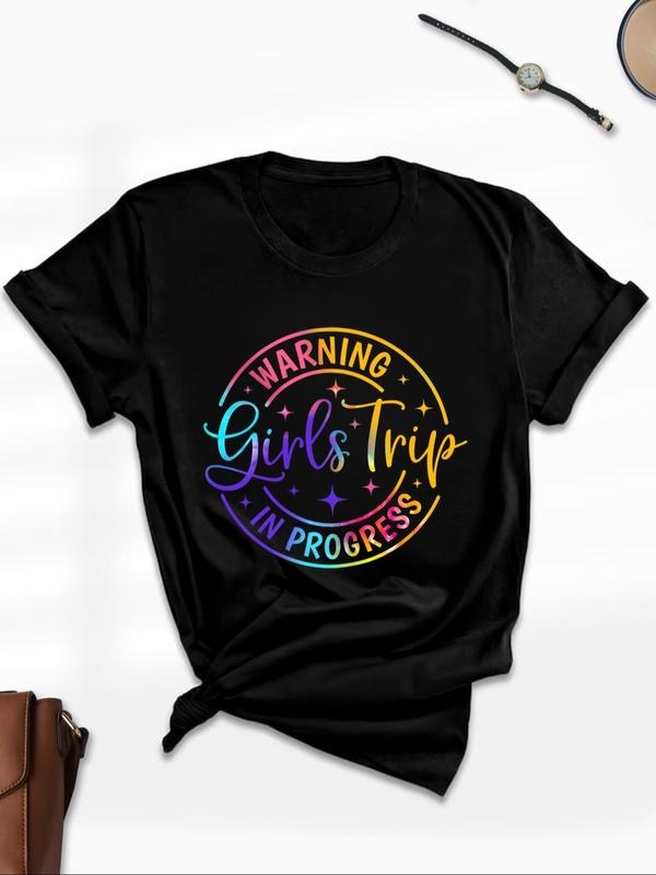 Women's Letter Print Round Neck Graphic Tee, Vintage Trendy Casual Short Sleeve T-shirt for Daily Wear, Ladies All...