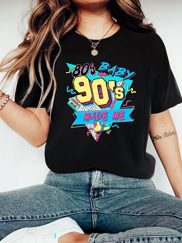 Women's Letter Print Round Neck Graphic Tee, Vintage Trendy Casual Short Sleeve T-shirt for Daily Wear, Ladies All...