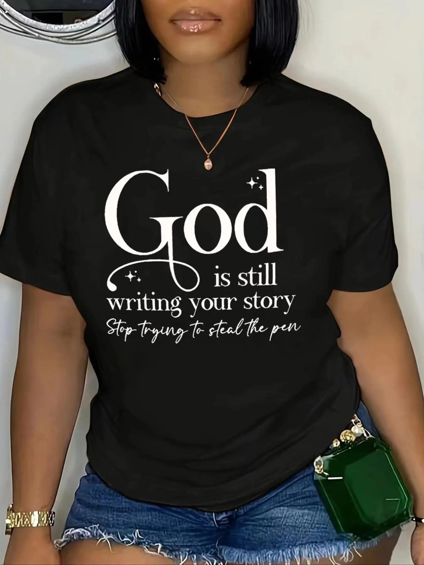 Women's Letter Print Round Neck Graphic Tee, Vintage Trendy Casual Short Sleeve T-shirt for Daily Wear, Ladies All-match...