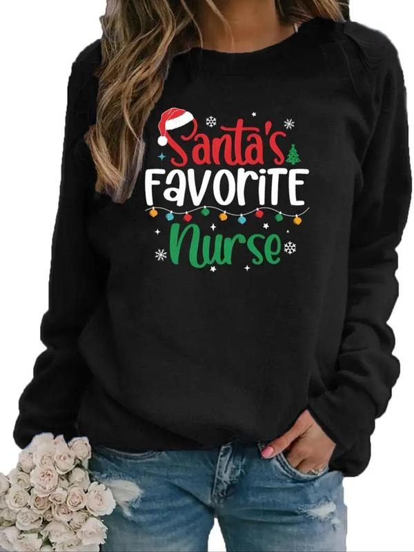 Women's Letter Print Round Neck Pullover, 2024 New Style Casual Long Sleeve Crew Neck Sweatshirt for Fall & Winter,...