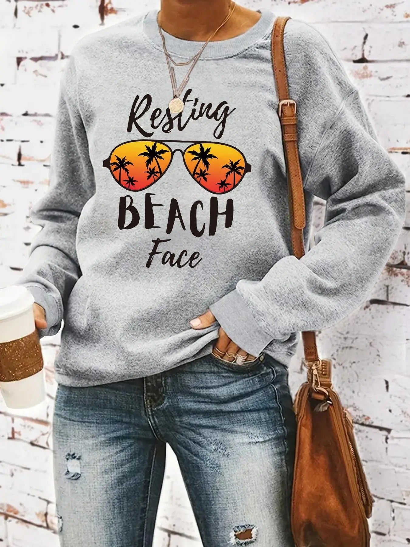 Women's Letter Print Round Neck Pullover, Casual Long Sleeve Crew Neck Sweatshirt for Fall, Fashion Women's Top for Daily...