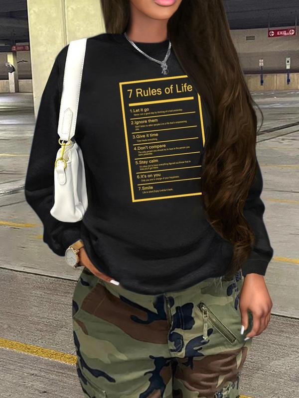 Women's Letter Print Round Neck Pullover, Fashion Casual Crew Neck Sweatshirt for Daily Holiday Outdoor Wear, Women...