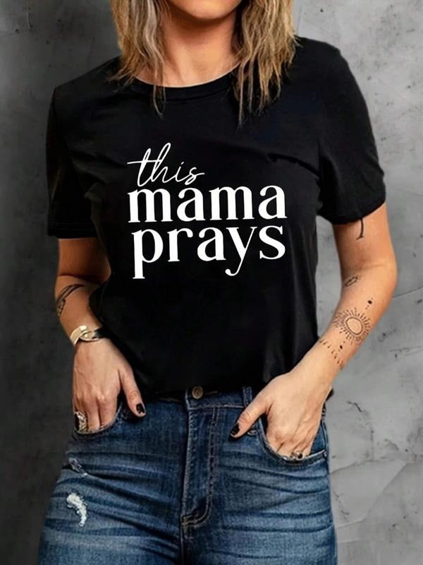 Women's Letter Print Round Neck Short Sleeve Graphic Tee, Vintage Trendy Casual Crew Neck T-shirt For Daily Wear, Ladies...
