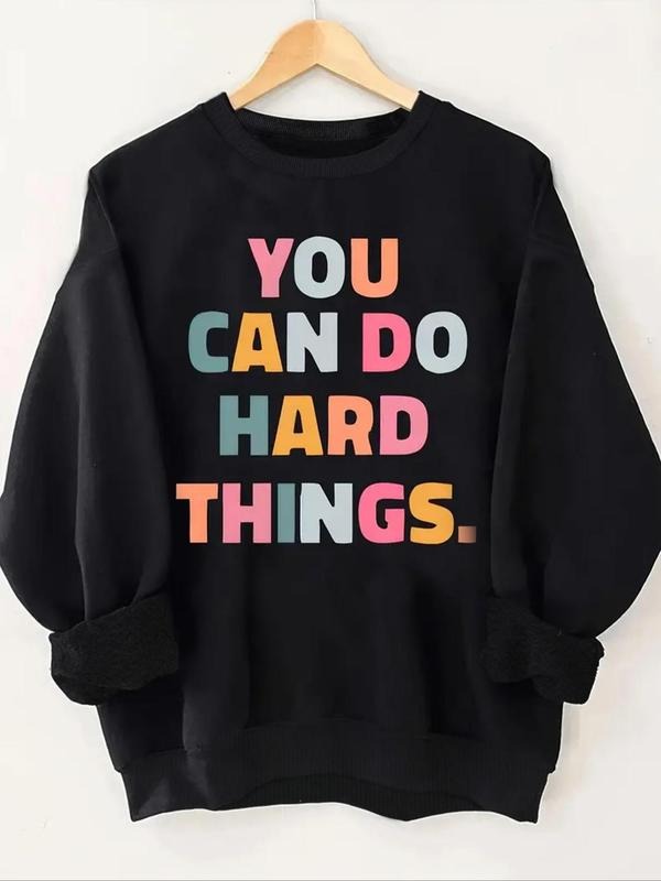 Women's Letter Print Round Neck Sweatshirt, Casual Long Sleeve Crew Neck Pullover for Daily Wear, Ladies Clothes for All...