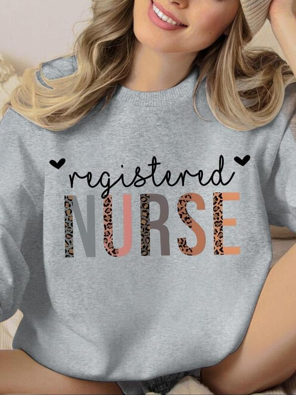 Women's Letter Print Round Neck Sweatshirt, Casual Long Sleeve Crew Neck Pullover for Fall & Winter, Fashion Women's Top...