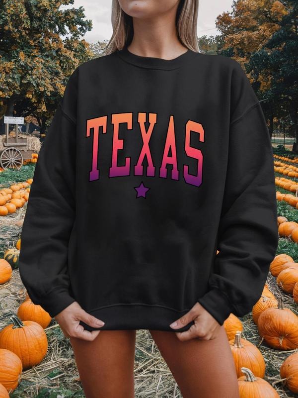 Women's Letter Print Round Neck Sweatshirt, Casual Long Sleeve Crew Neck Pullover for Fall & Winter, Women's Clothes for...