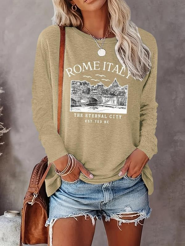 Women's Letter Print Round Neck Sweatshirt, Casual Long Sleeve Crew Neck Pullover for Fall & Winter, Women's Clothes for...