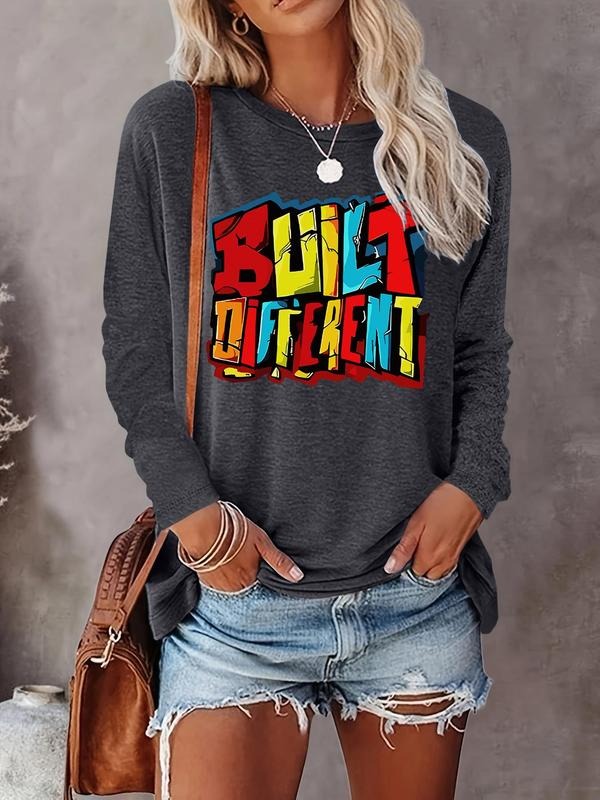 Women's Letter Print Round Neck Sweatshirt, Casual Long Sleeve Crew Neck Pullover for Fall & Winter, Women's Clothes for...