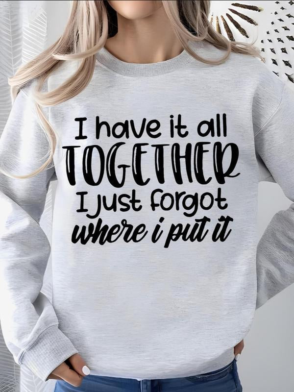 Women's Letter Print Round Neck Sweatshirt, Casual Long Sleeve Crew Neck Pullover for Spring & Fall, Fashion Women's Top...