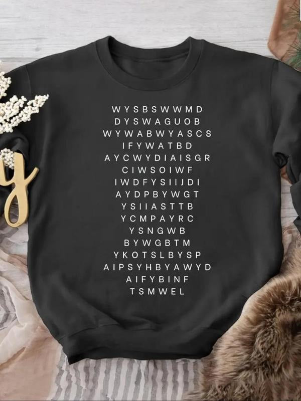 Women's Letter Print Round Neck Sweatshirt, Casual Long Sleeve Pullover for Fall & Winter, Women's Clothes for Daily Wear...