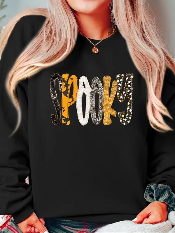 Women's Letter Print Round Neck Sweatshirt, Casual Long Sleeve Pullover for Fall & Winter, Women's Clothes for Daily Wear...