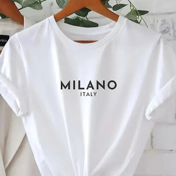 Women's Letter Print Round Neck T-shirt, Fashion Casual Short Sleeve T-shirt for Daily Wear, Ladies Clothing for All...